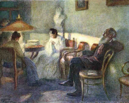 אונטער אַ לאָמפּ: לעוו טאָלסטוי מיט זײַן משפּחה, 1902