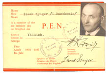 יצחק באַשעוויסעס צײַגעניש ווי אַ מיטגליד אין פּען-קלוב, 1932־1933